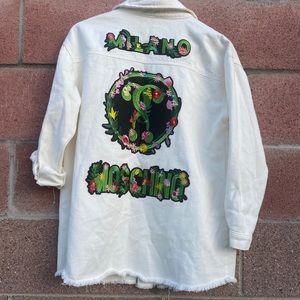 Shein Milano Moschino patch Bee Beaded Work white  jean jacket size XSmall